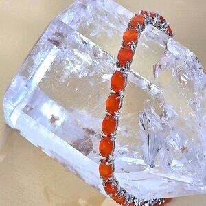 925 Sterling Silver Tennis Bracelet 18cm with Natural Carnelian 4x6mm